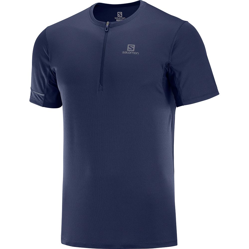 T-Shirts Salomon Homme Bleu Marine - Salomon AGILE HZ SS M - France (7451-XZQWA)